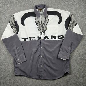 West Tex‎ Texano Western Shirt Mens Large White Gray Bull Skull Long Sleeve